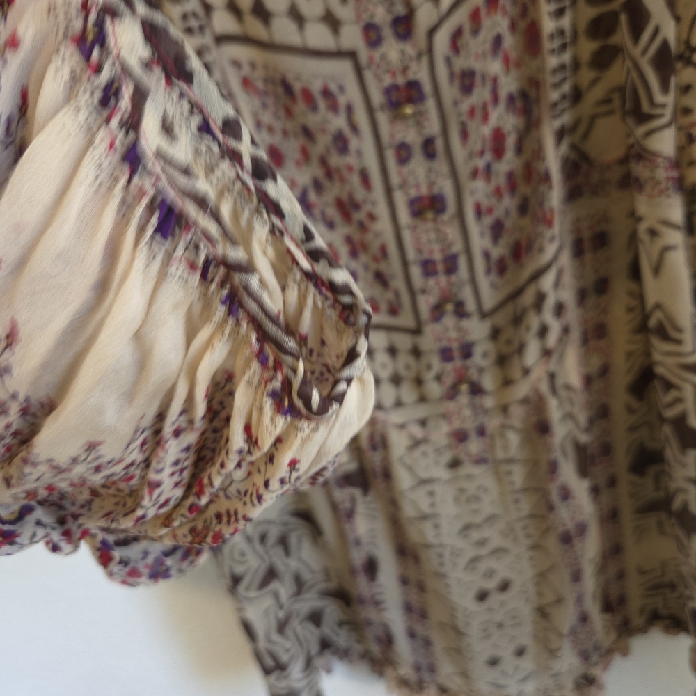 Diane Von Furstenberg Womens Ruffle Blouse 100% Silk Geometric BrownCream Size 0 - Picture 6 of 15